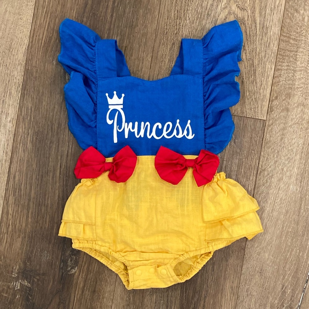 Disney Princess Romper Snow White Ruffle Bow Costume Outfit 3-6m